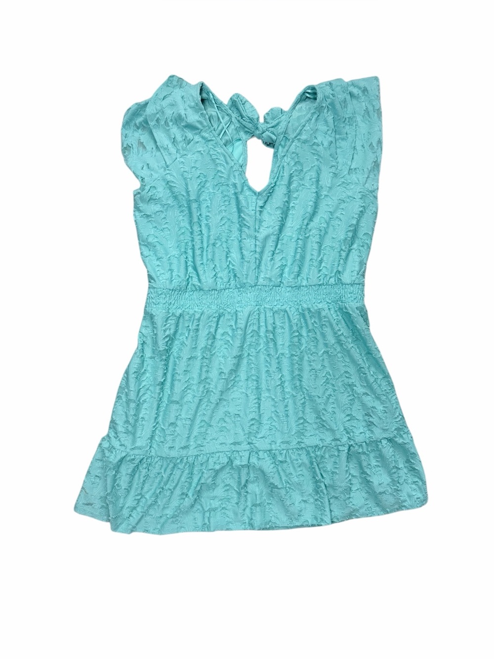 LC Lauren Conrad Valez Aqua Blue Floral Fringe Ruffle Tie Back Mini Dress XL